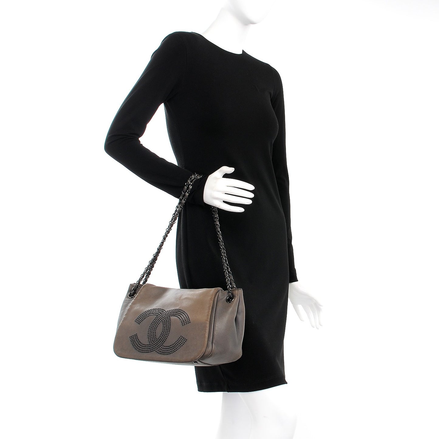 Lambskin Studded Accordion CC Flap Grey
