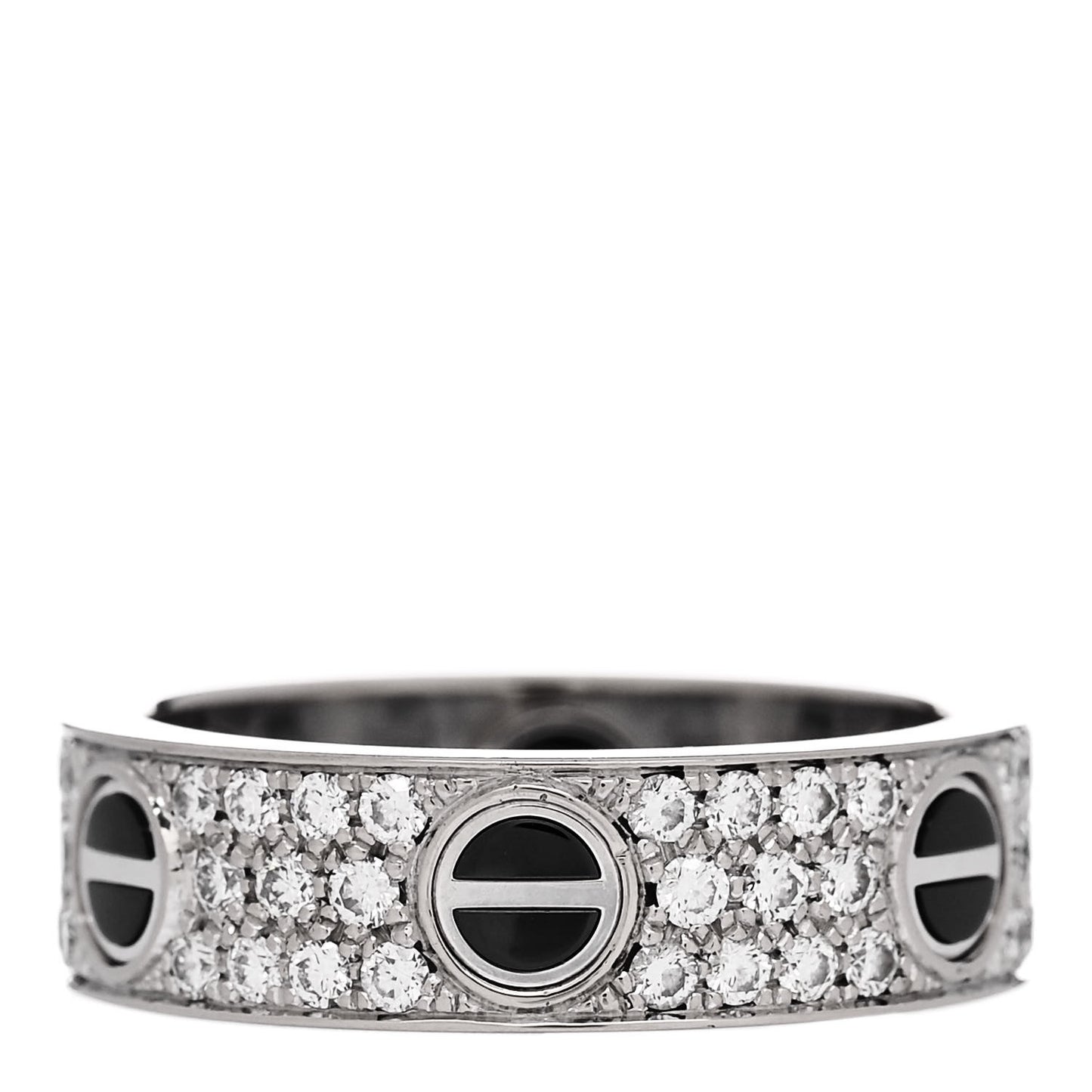 18K White Gold Diamond Ceramic LOVE Paved Ring 58 8.25
