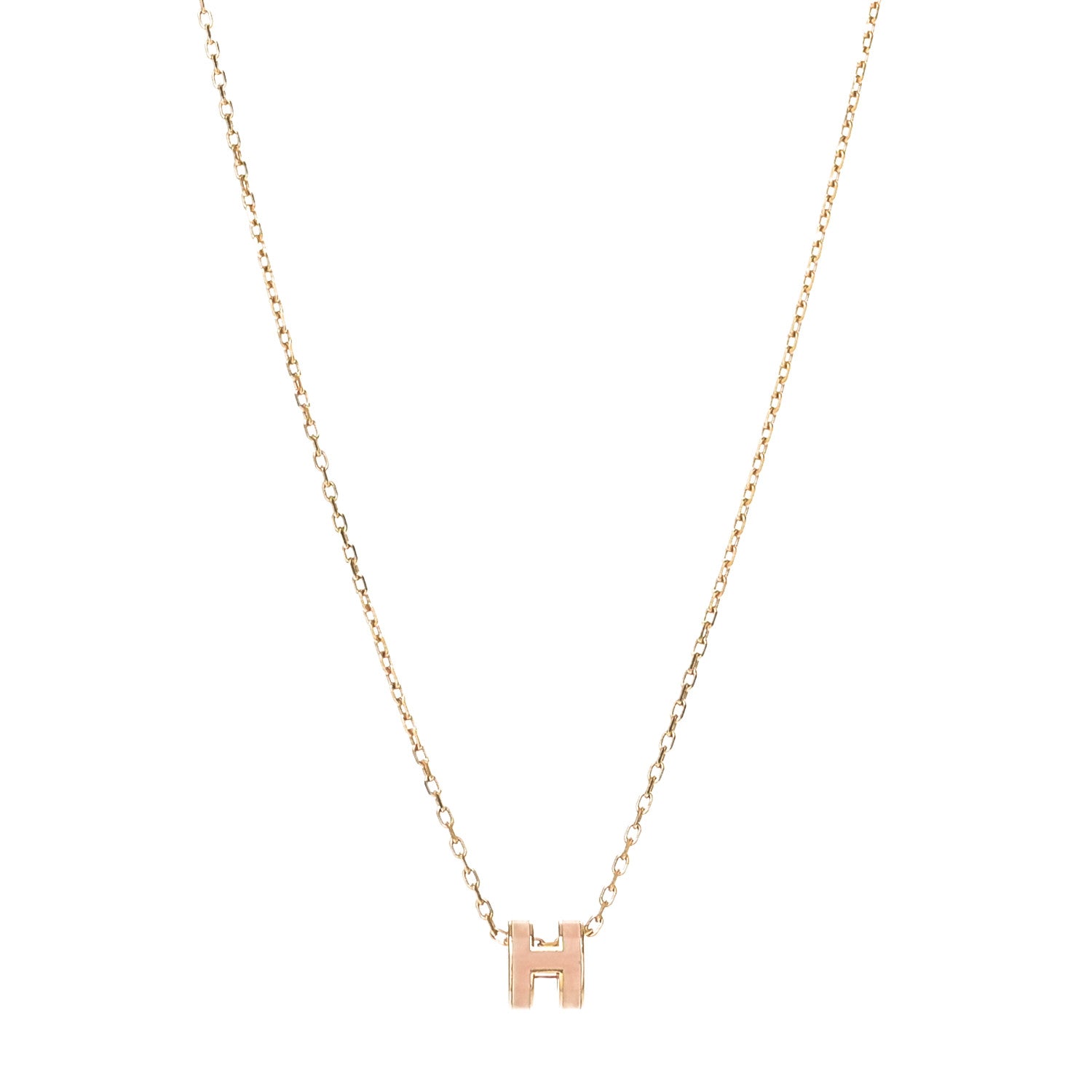 Hermes Lacquered Rose Gold Mini Pop H Pendant Necklace Rose Dragee 1 of 5