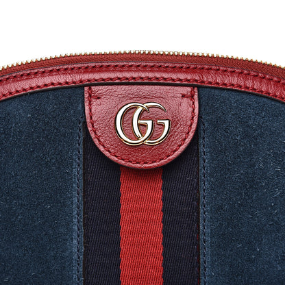 Gucci Suede Calfskin Web Small Ophidia Dome Shoulder Bag New Blue Romantic Cherry 10 of 14