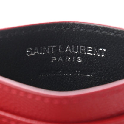 Saint Laurent Grain De Poudre Matelasse Chevron Monogram Credit Card Case Rouge Eros 6 of 7