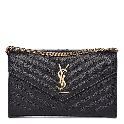 Saint Laurent Grain De Poudre Matelasse Chevron Monogram Chain Wallet Black 1 of 13