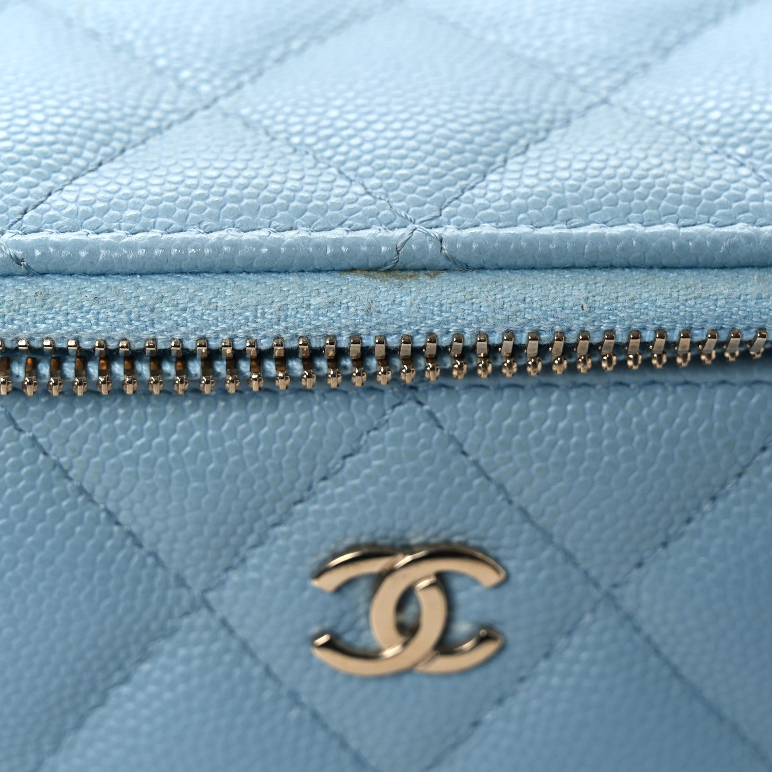 Chanel Caviar Quilted Small Tiny CC Vanity Case With Chain Light Blue 16 of 16
