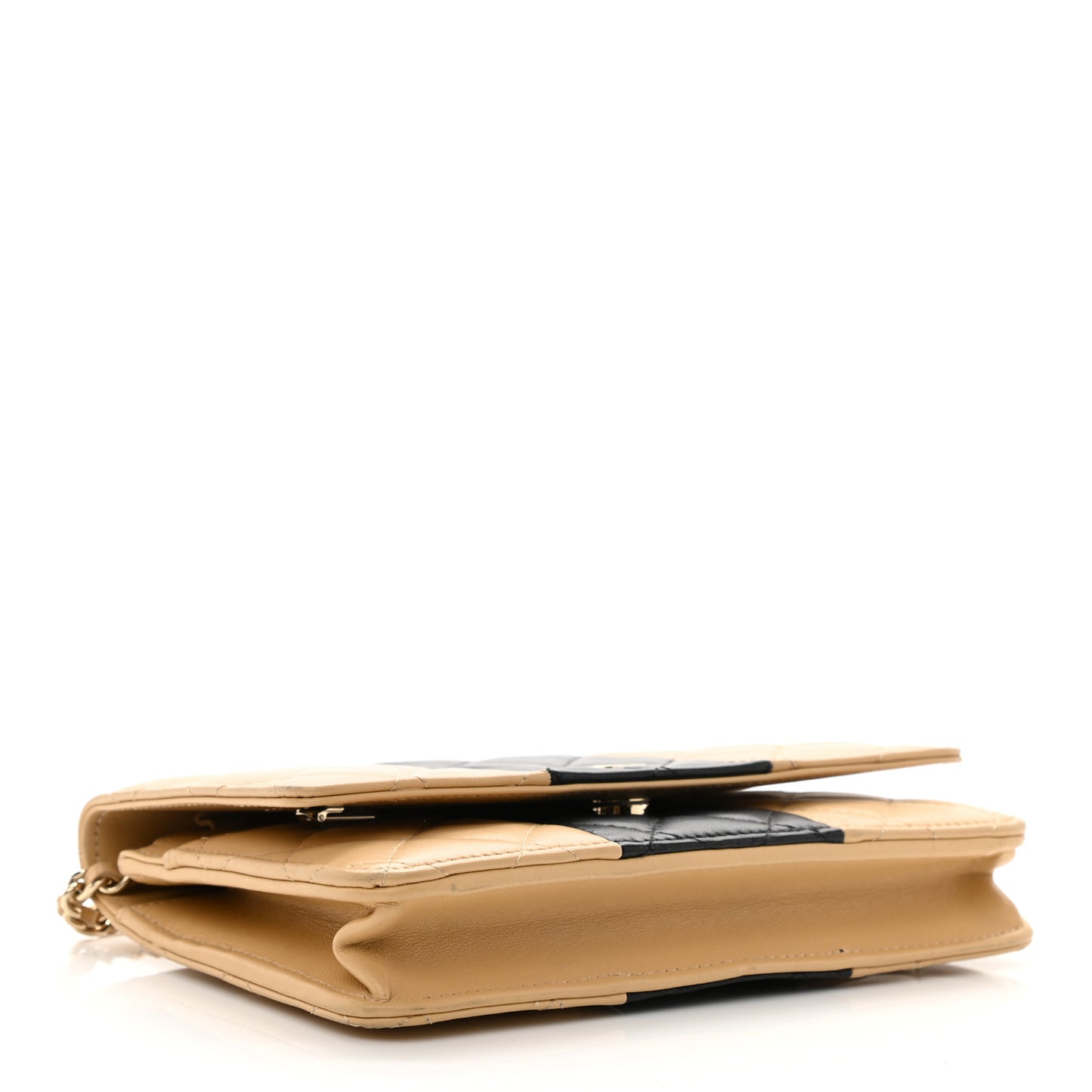 Lambskin Quilted Wallet On Chain WOC Beige Black