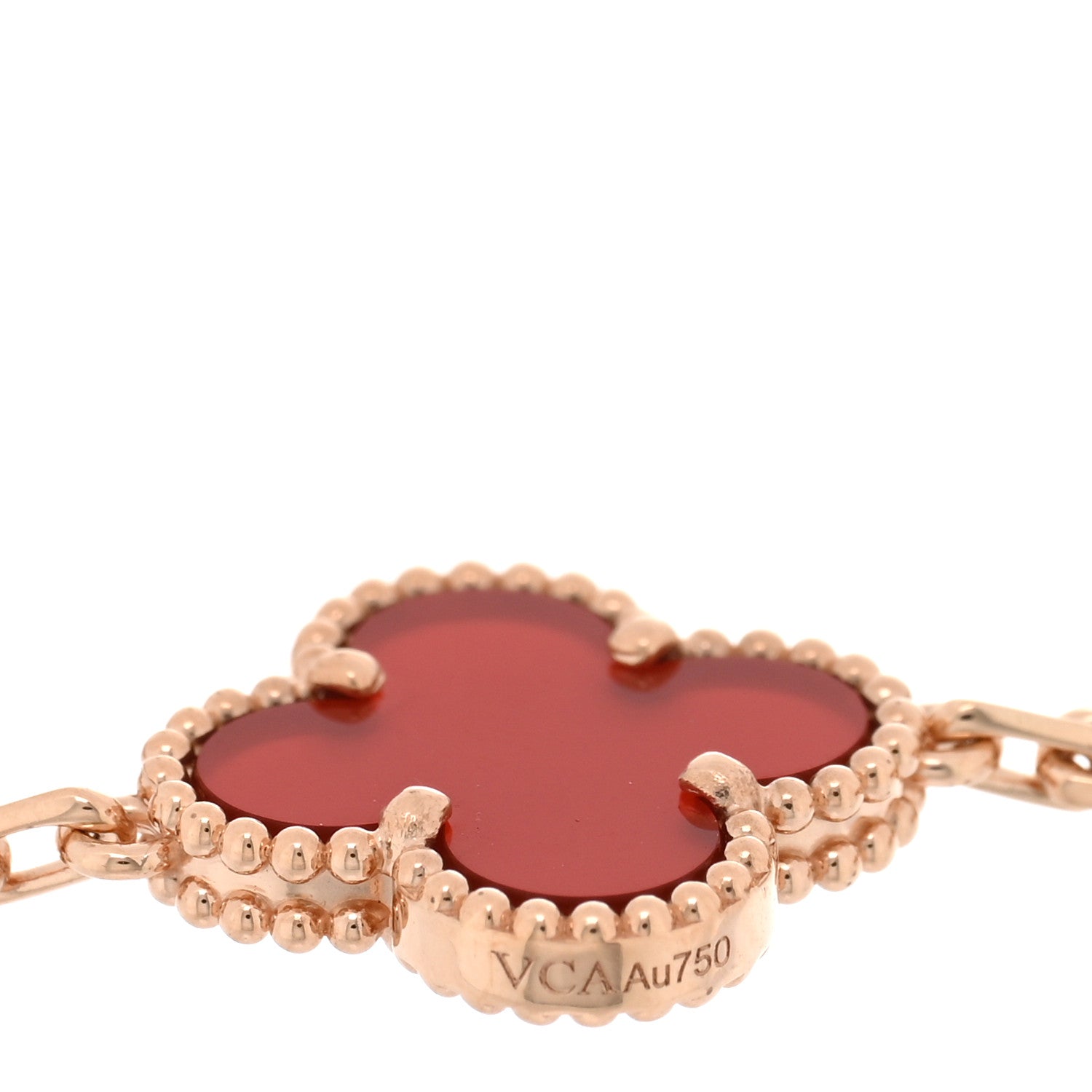 Van Cleef & Arpels 18K Rose Gold Carnelian 5 Motifs Guilloche Vintage Alhambra Bracelet 3 of 4