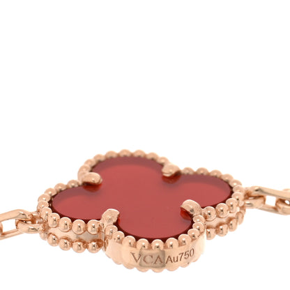 Van Cleef & Arpels 18K Rose Gold Carnelian 5 Motifs Guilloche Vintage Alhambra Bracelet 3 of 4