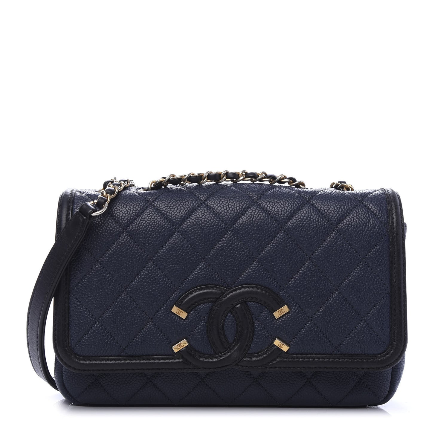 Caviar Quilted Small CC Filigree Flap Navy Black