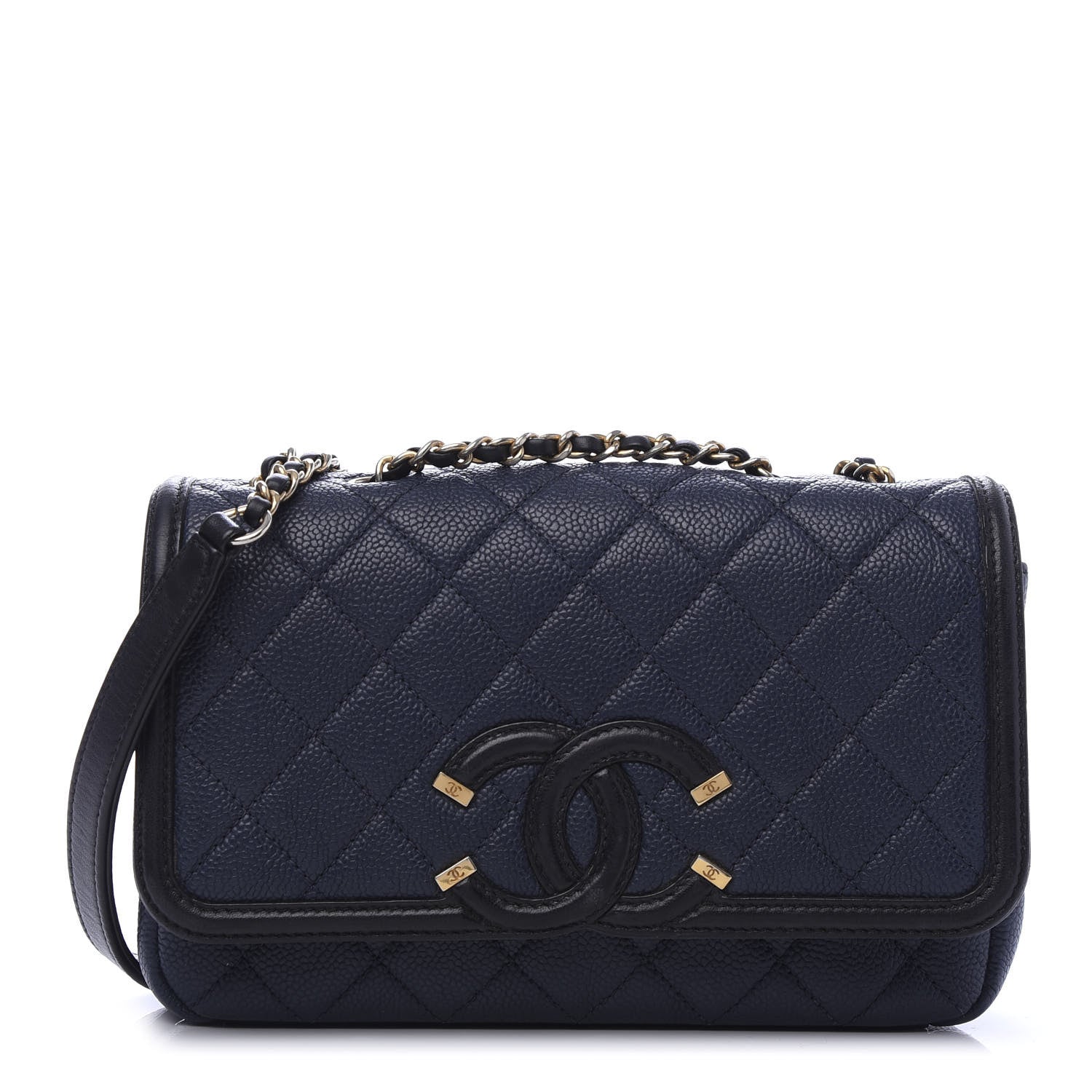 Chanel Caviar Quilted Small CC Filigree Flap Navy Black 1 of 11