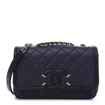 Chanel Caviar Quilted Small CC Filigree Flap Navy Black 1 of 11
