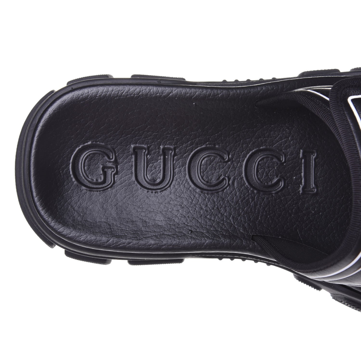 Gucci Nappa Grosgrain Logo Mens Velcro Chunky Slide Sandals 7 Black 9 of 10