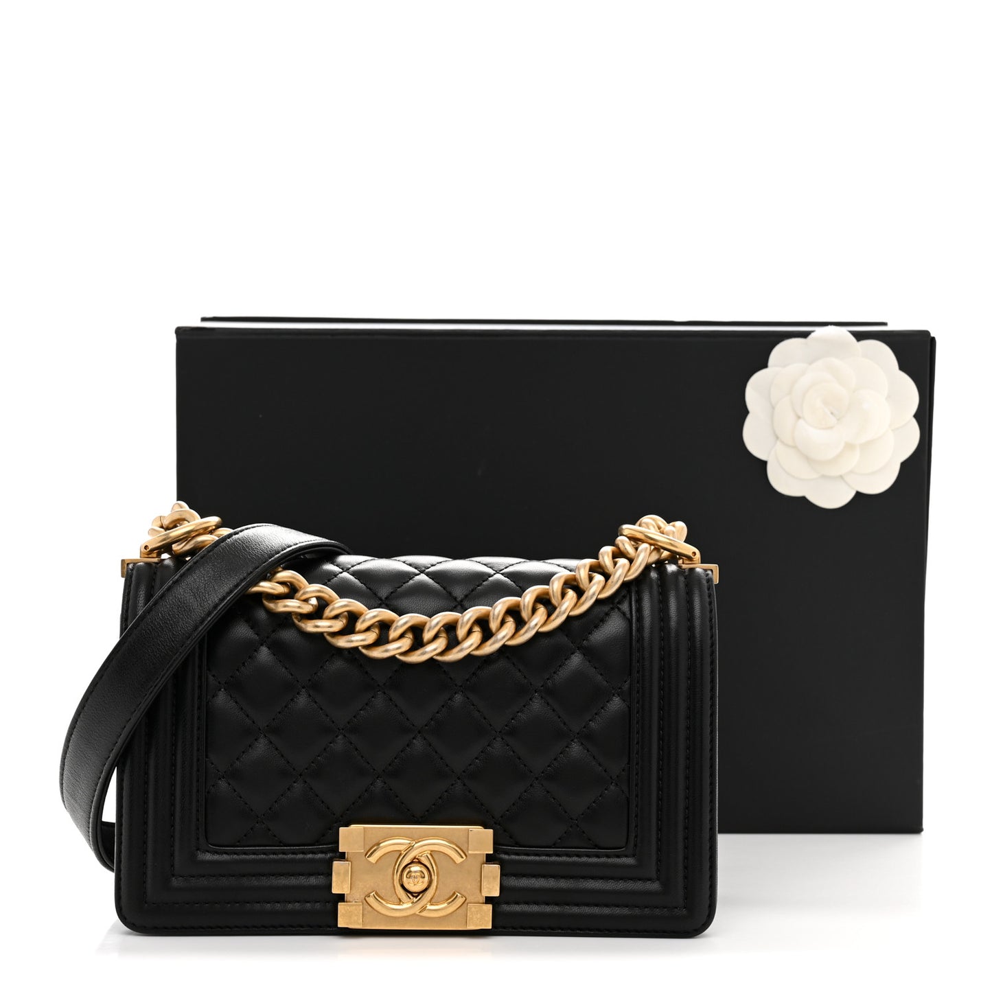 Lambskin Quilted Small Boy Flap Black