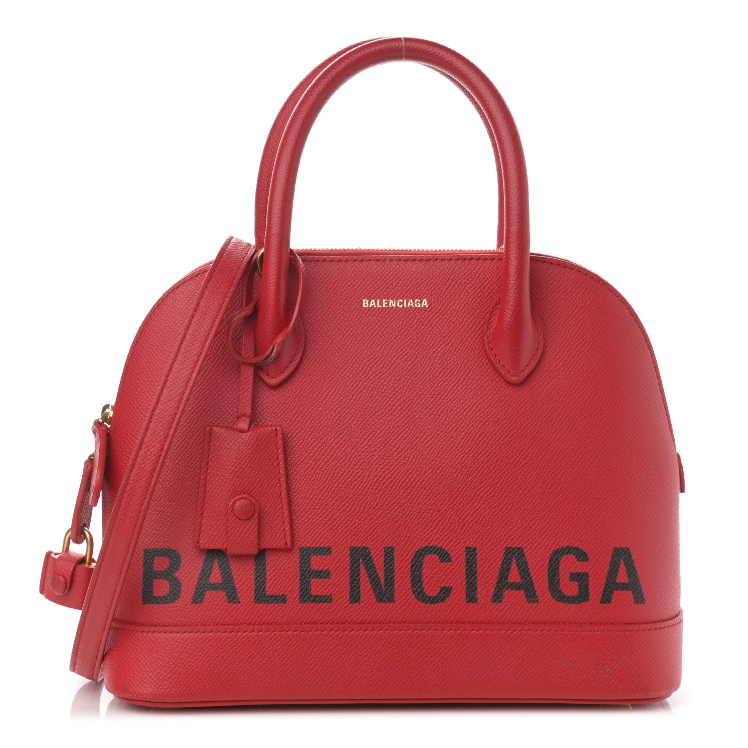 Balenciaga Signature Grained Calfskin Logo S Ville Top Handle Bag Rouge Lantern Black 1 of 15