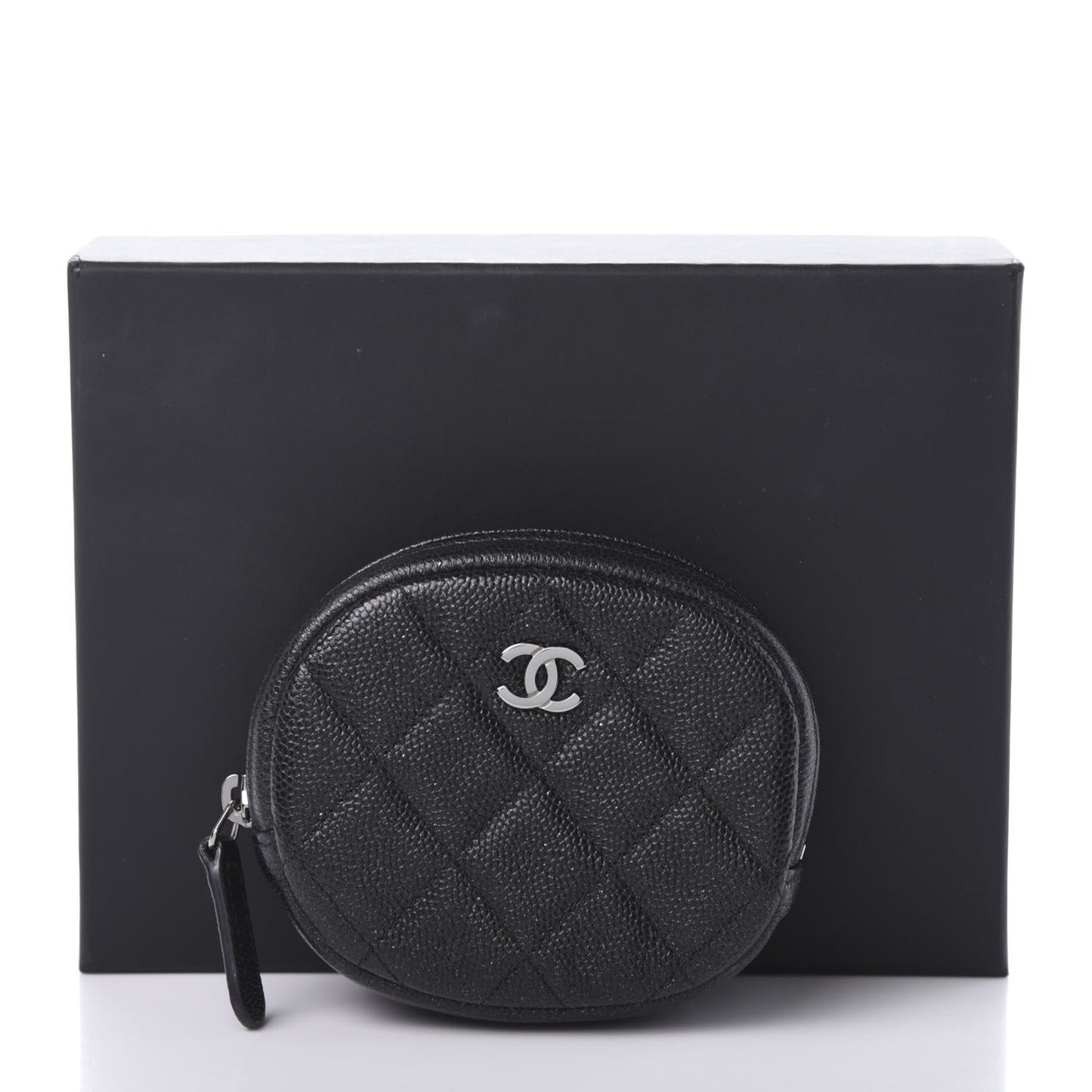 Iridescent Caviar Quilted Zip Around Classic Coin Purse Black