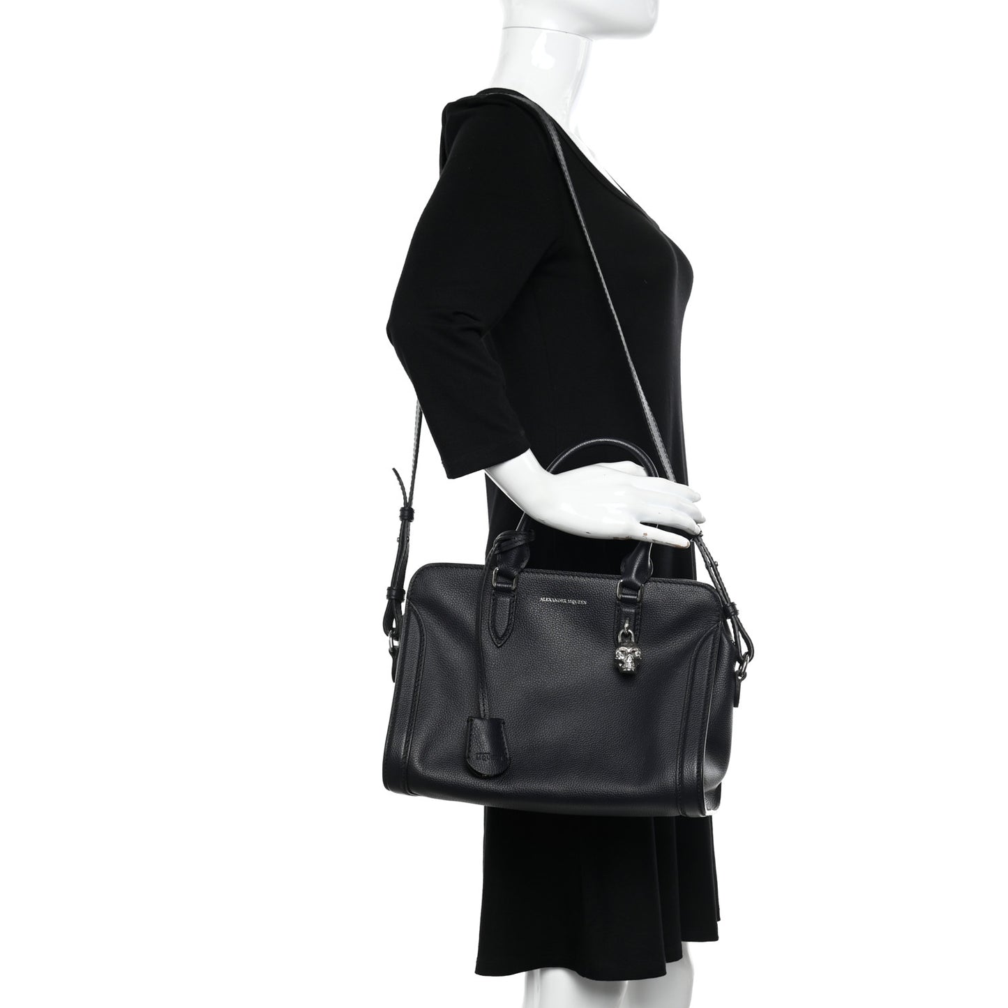 Pebbled Calfskin Small Skull Padlock Zip Around Tote Navy