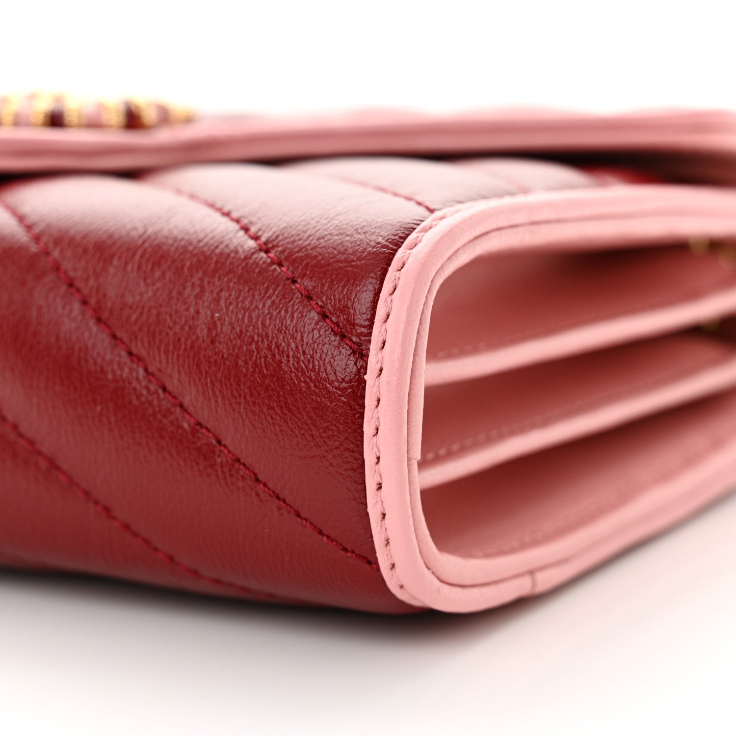 Gucci Azalea Calfskin Enamel Matelasse Diagonal Torchon GG Marmont Chain Wallet New Cherry Red Wild Rose 10 of 11