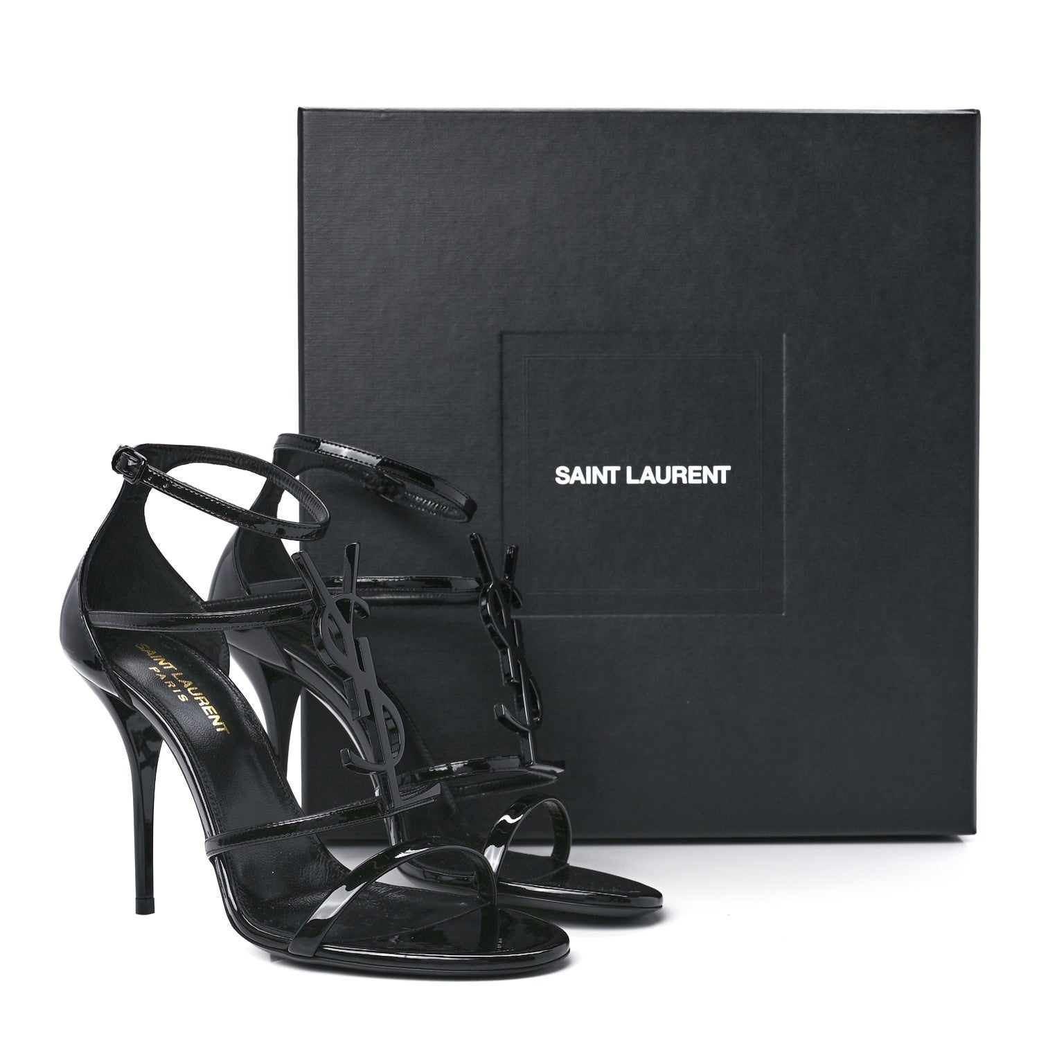 Saint Laurent Calfskin Cassandra 100 Ankle Strap Sandals 37.5 Black 8 of 8