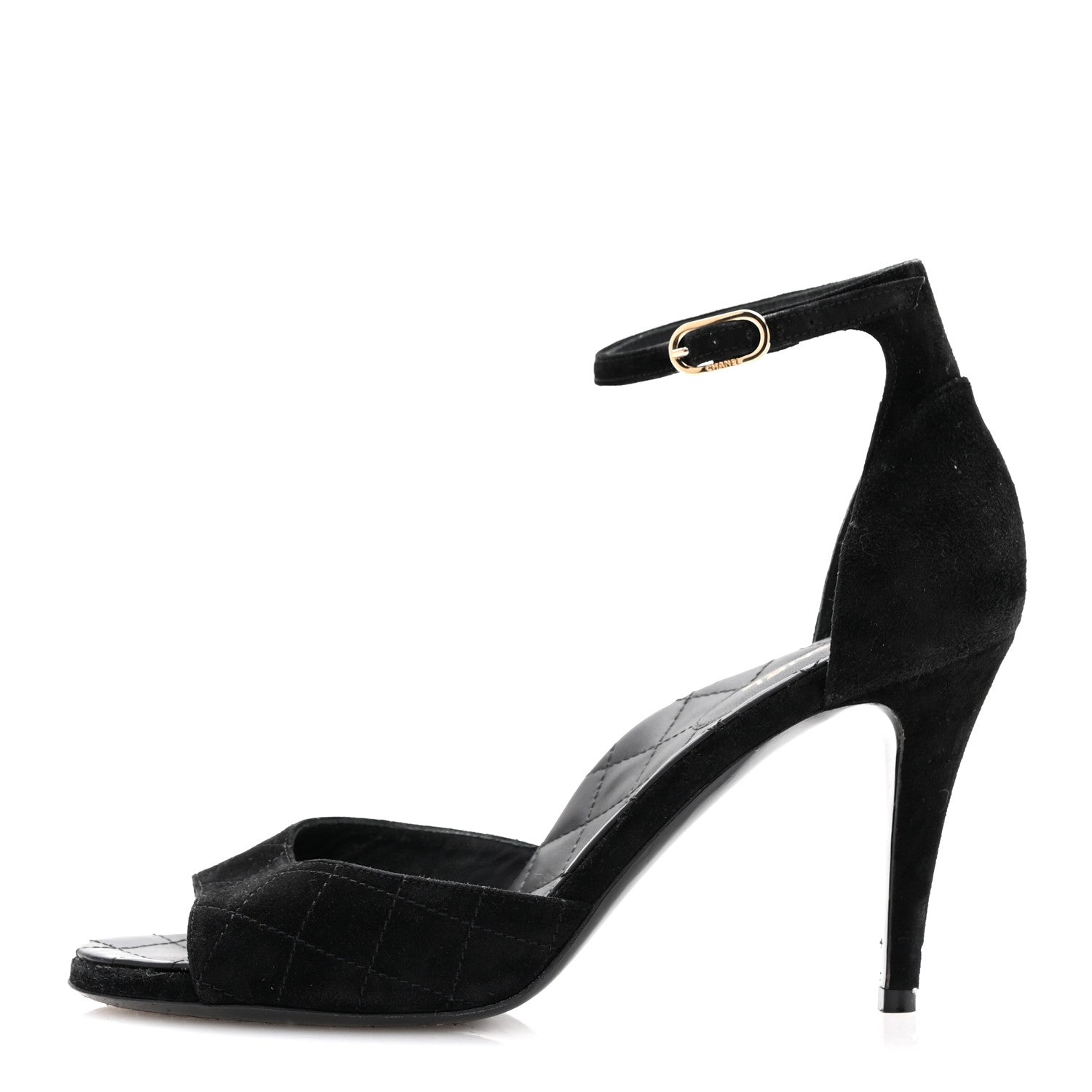 Chanel Suede Quilted Logo Sandals 38.5 Black 1 of 14
