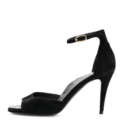 Chanel Suede Quilted Logo Sandals 38.5 Black 1 of 14