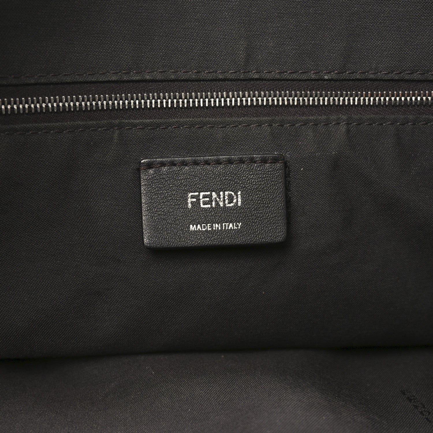 Fendi Glazed Fabric Vitello Century FF 1974 Stamp Patch Shopping Tote Mogano Panna Black 6 of 10