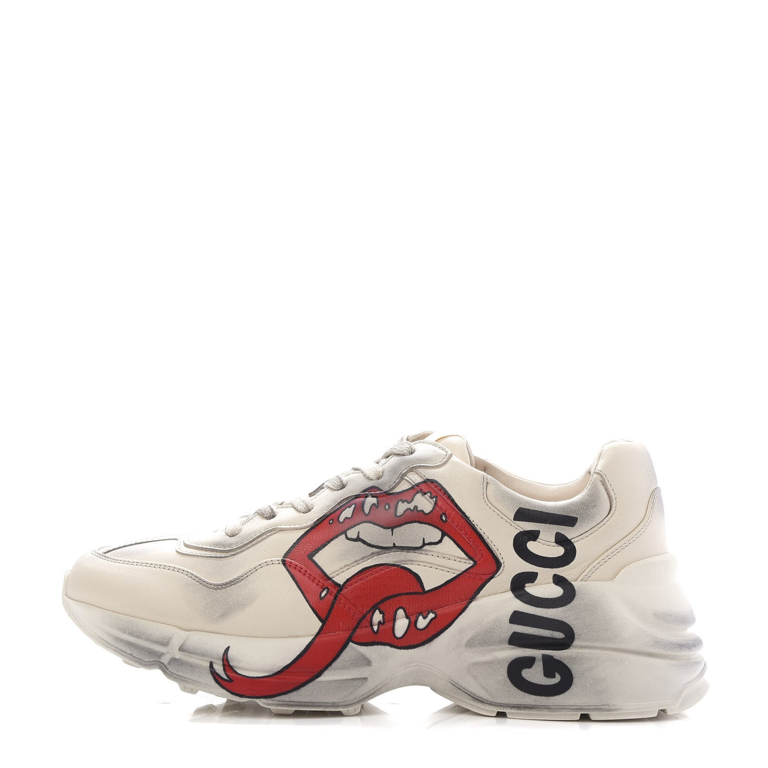 Gucci Calfskin Mouth Print Womens Rhyton Sneakers 38 Ivory 1 of 8