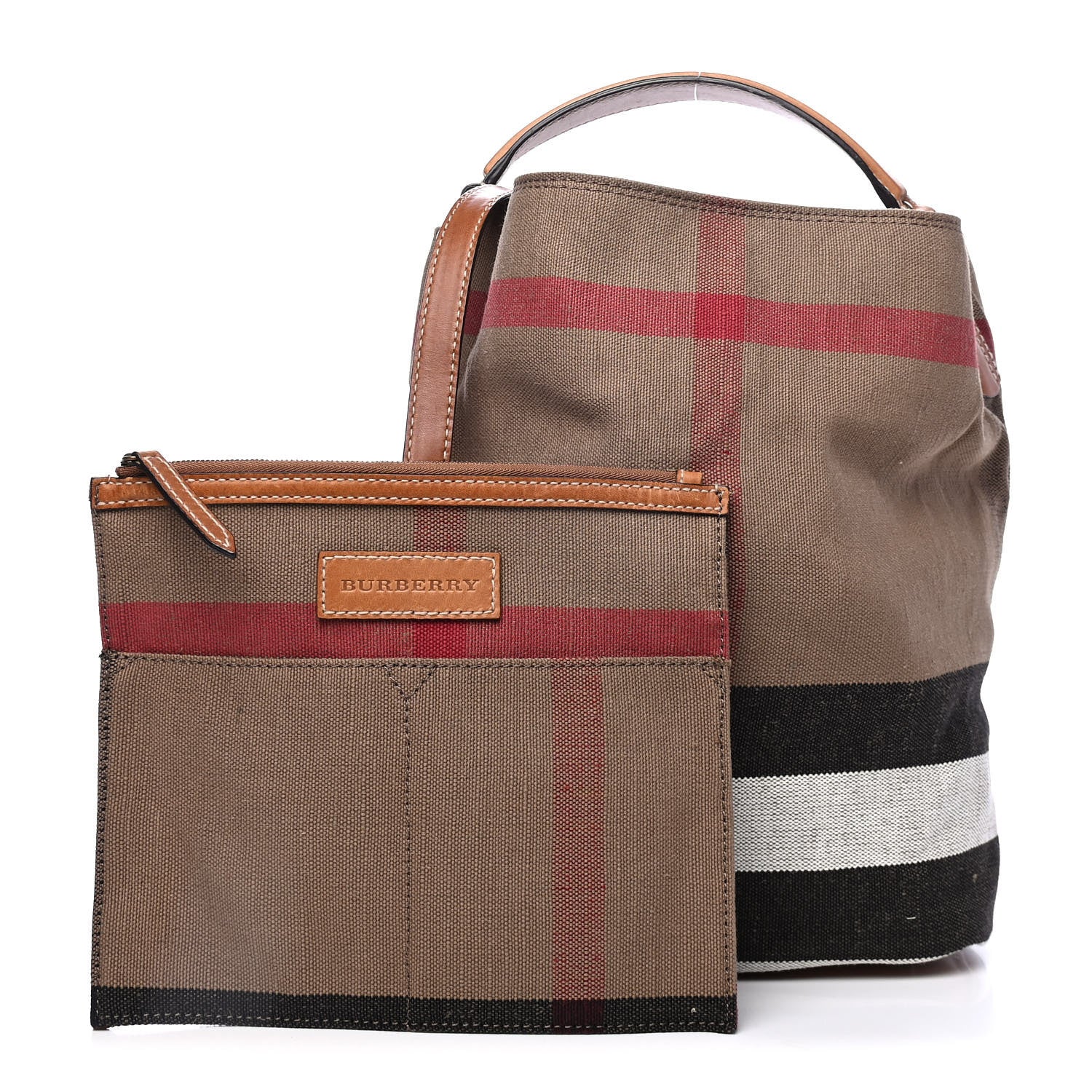 Burberry Canvas Mega Check Medium Ashby Hobo Saddle Brown 1 of 5