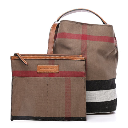 Burberry Canvas Mega Check Medium Ashby Hobo Saddle Brown 1 of 5
