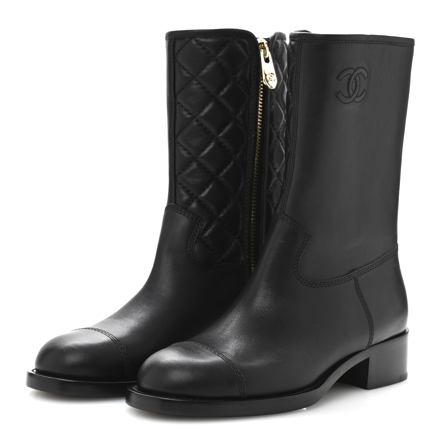 Chanel Calfskin Quilted CC Boots 38.5 Black 4 of 10