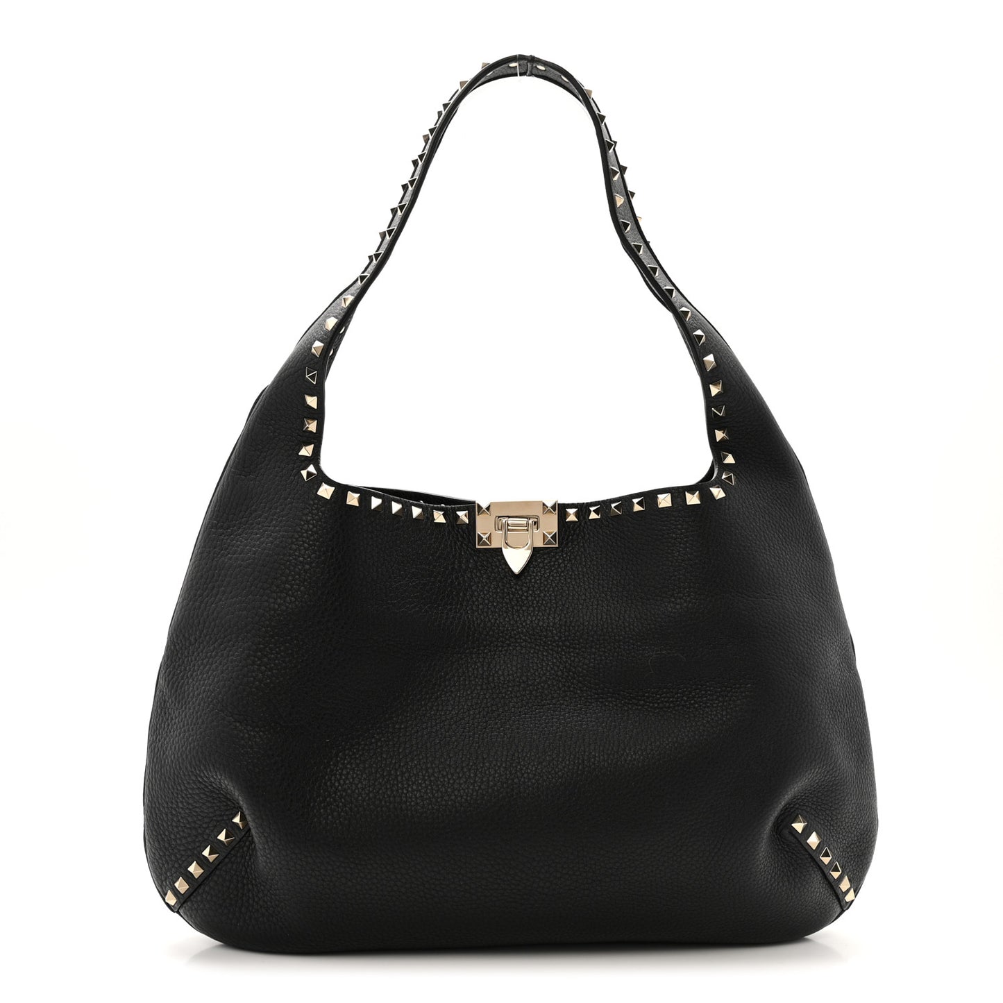 Grained Calfskin Large Rockstud Hobo Black