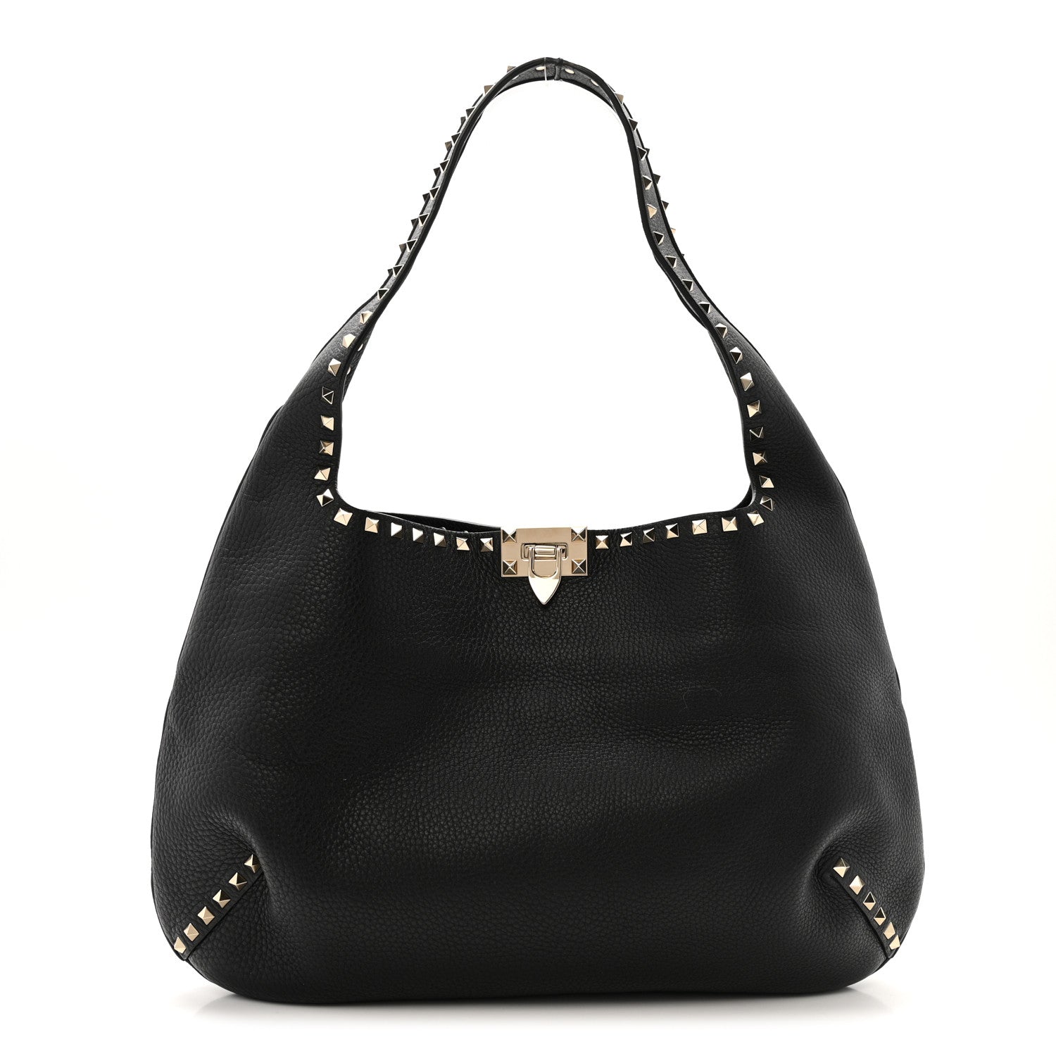 Valentino Garavani Grained Calfskin Large Rockstud Hobo Black 1 of 10