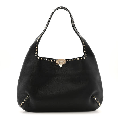 Valentino Garavani Grained Calfskin Large Rockstud Hobo Black 1 of 10