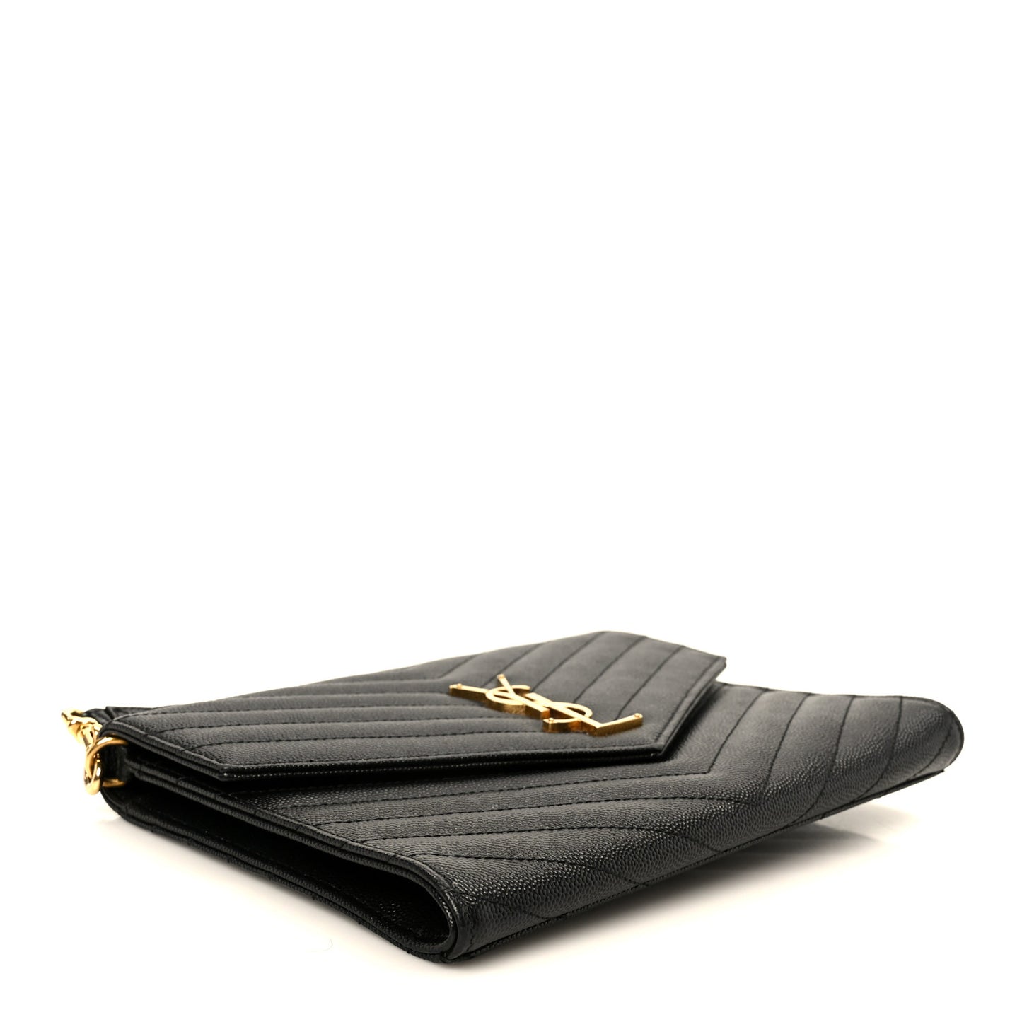 Grain De Poudre Matelasse Chevron Monogram Envelope Clutch Black