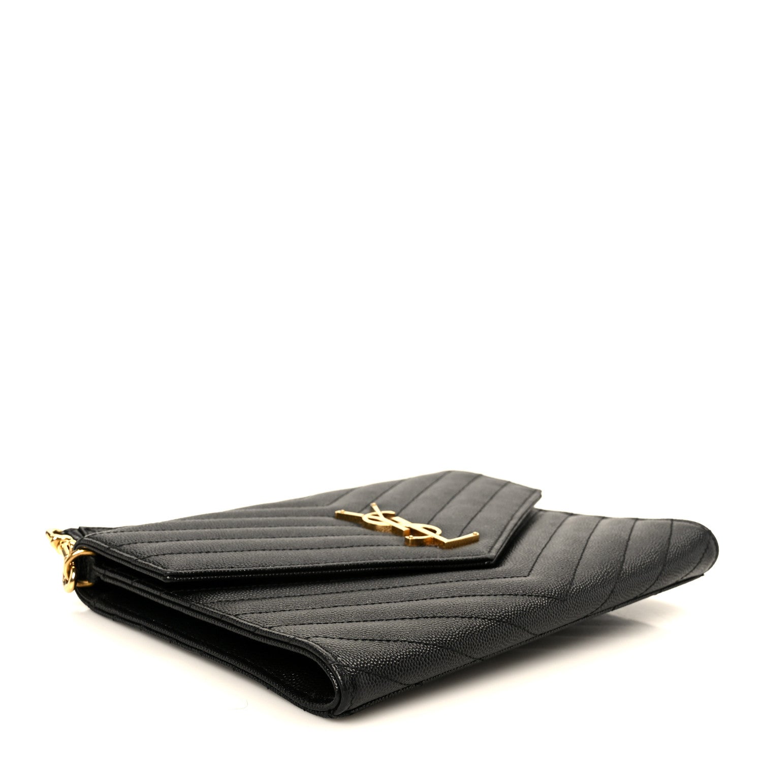 Saint Laurent Grain De Poudre Matelasse Chevron Monogram Envelope Clutch Black 4 of 8