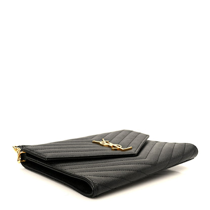 Saint Laurent Grain De Poudre Matelasse Chevron Monogram Envelope Clutch Black 4 of 8