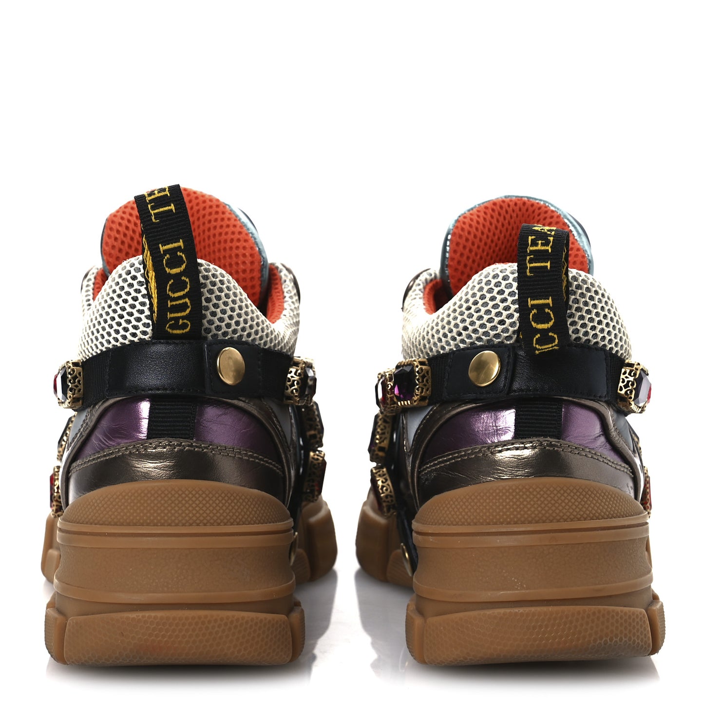 X SEGA Mesh Suede Calfskin Removable Crystals Womens Flashtrek Sneakers 36 Rame Mystic White Lago