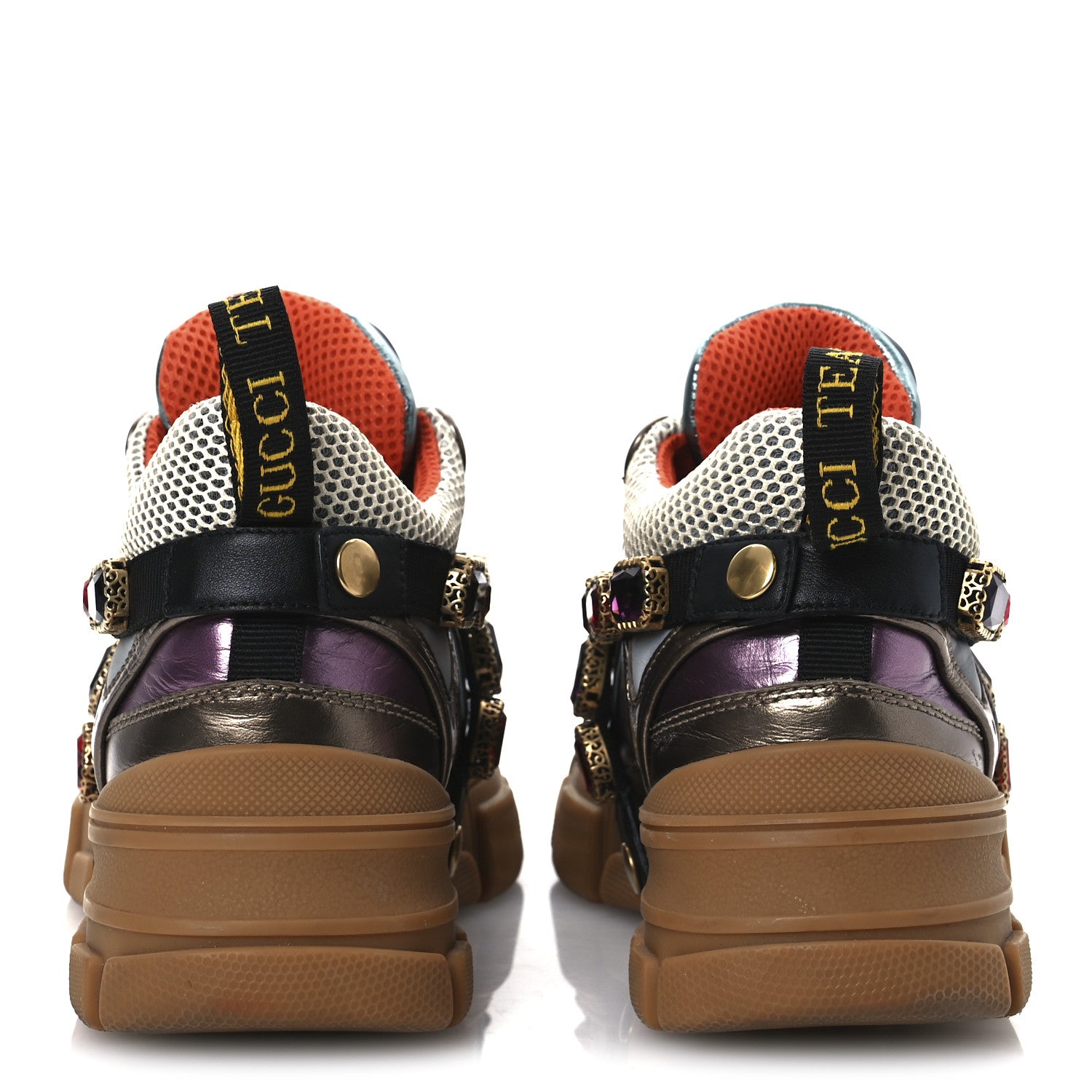 Gucci X SEGA Mesh Suede Calfskin Removable Crystals Womens Flashtrek Sneakers 36 Rame Mystic White Lago 6 of 10