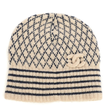 Chanel Cashmere CC Beanie Hat Beige Black 1 of 5