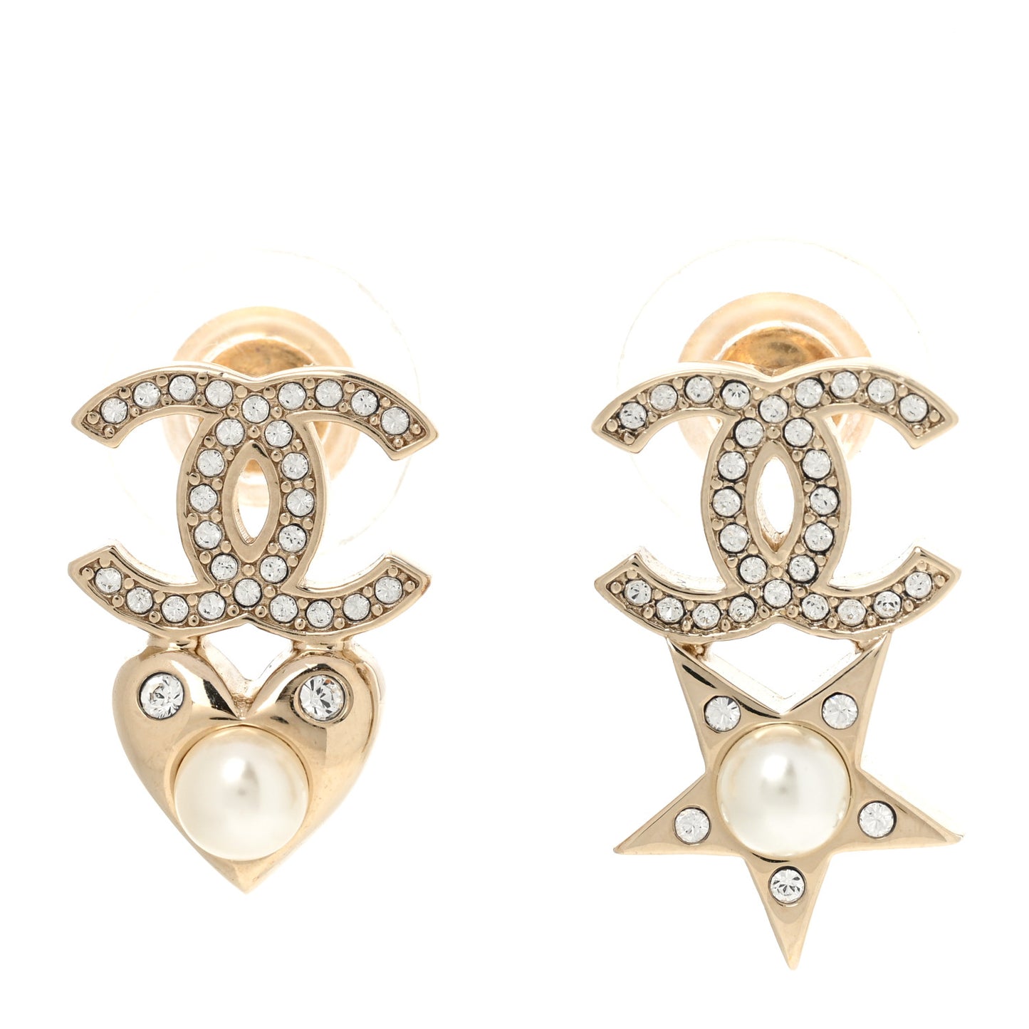 Crystal Pearl Charming Winter CC Star Heart Earrings Gold