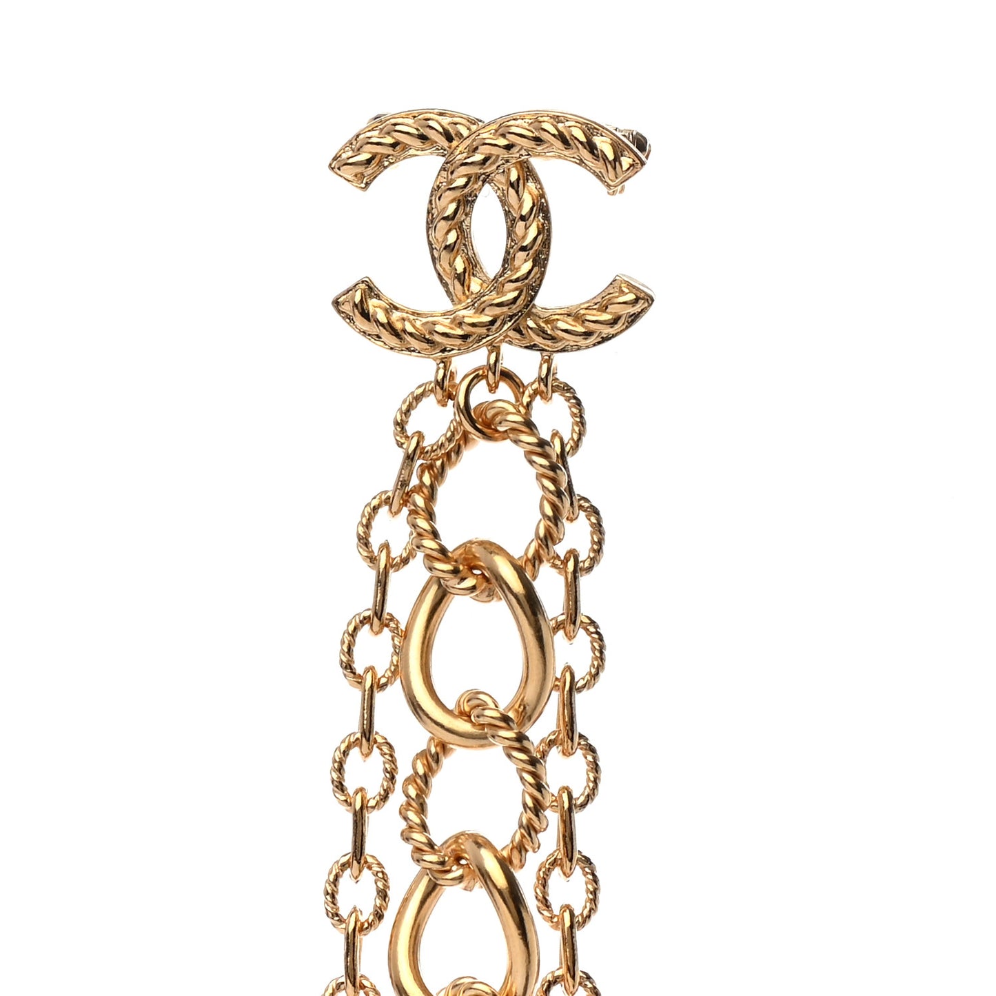 CC Medallion Multi Strand Long Chain Brooch Gold