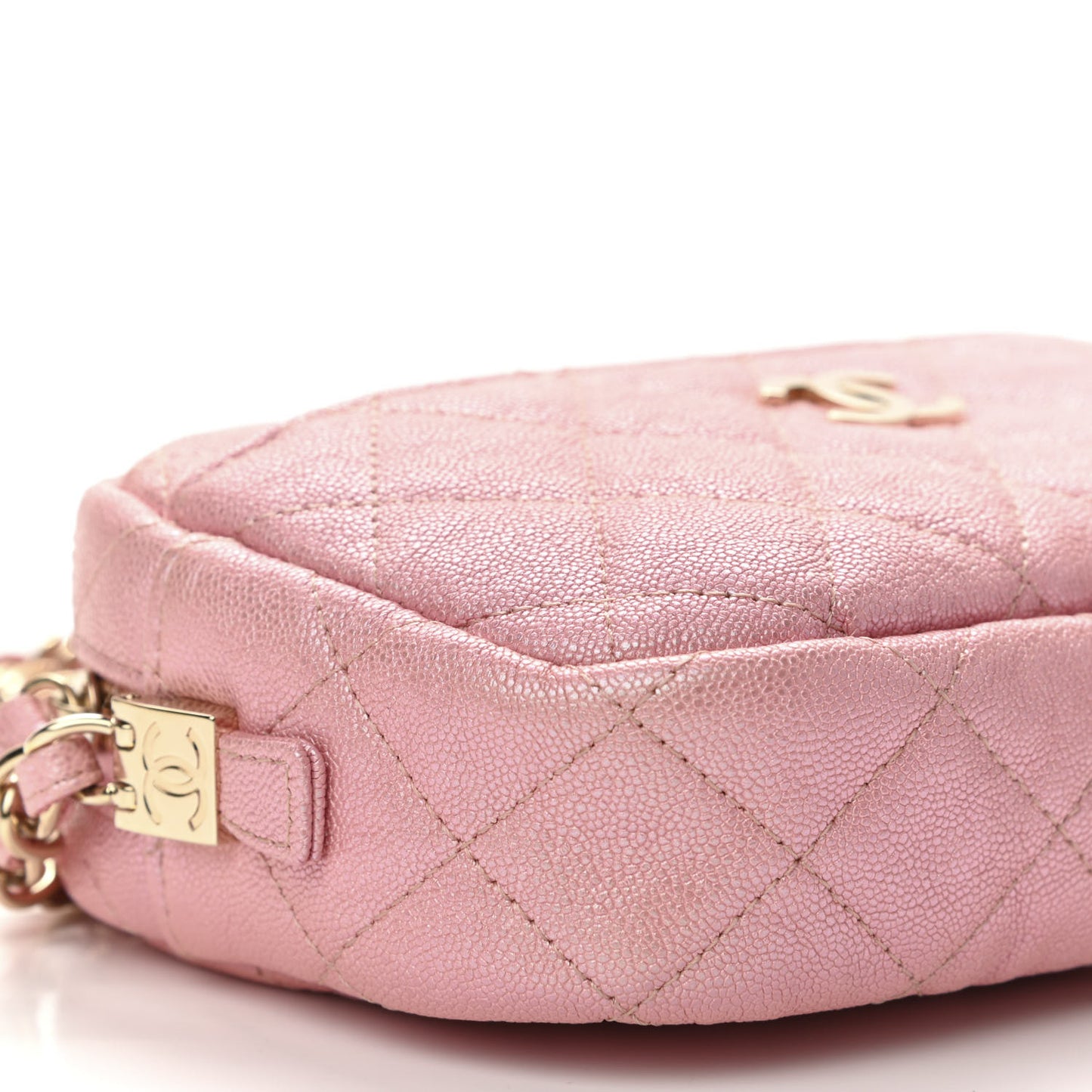Iridescent Caviar Quilted Small Timeless Camera Case Pink
