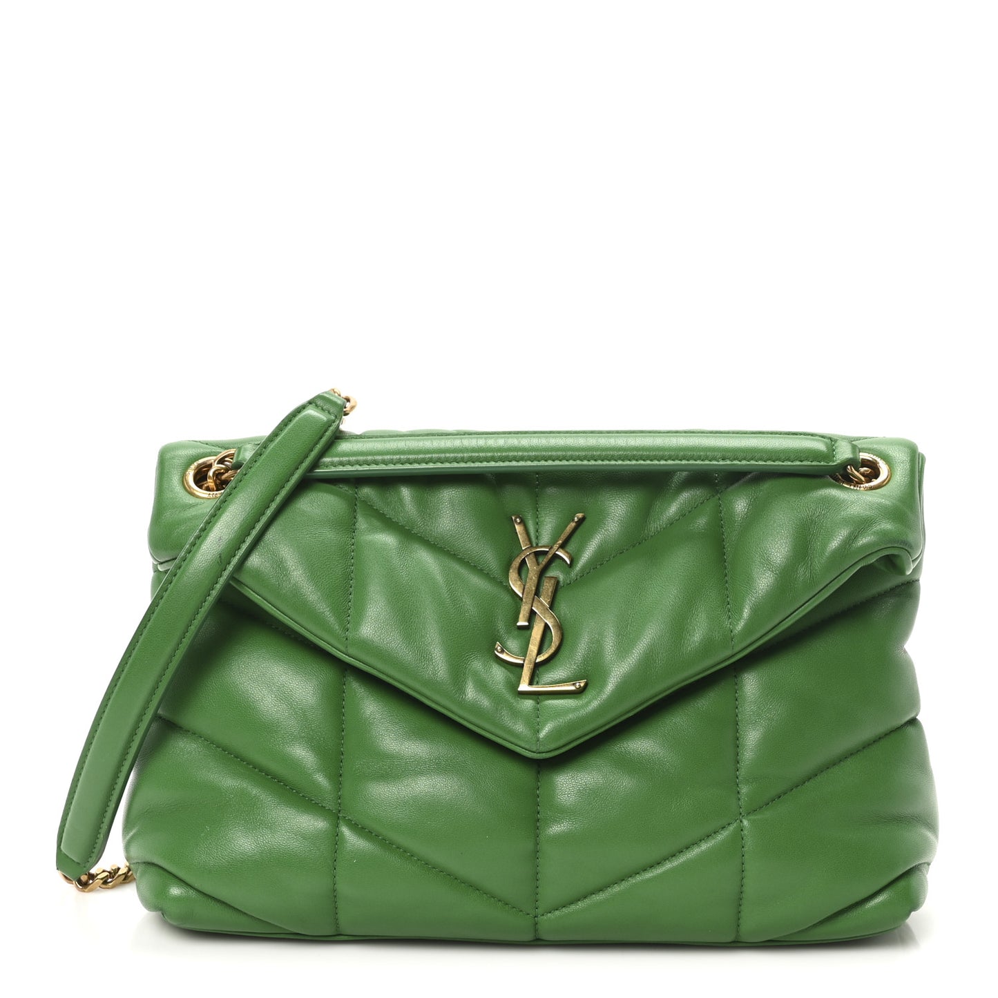 Lambskin Quilted Small Loulou Puffer Monogram Chain Satchel New Vert