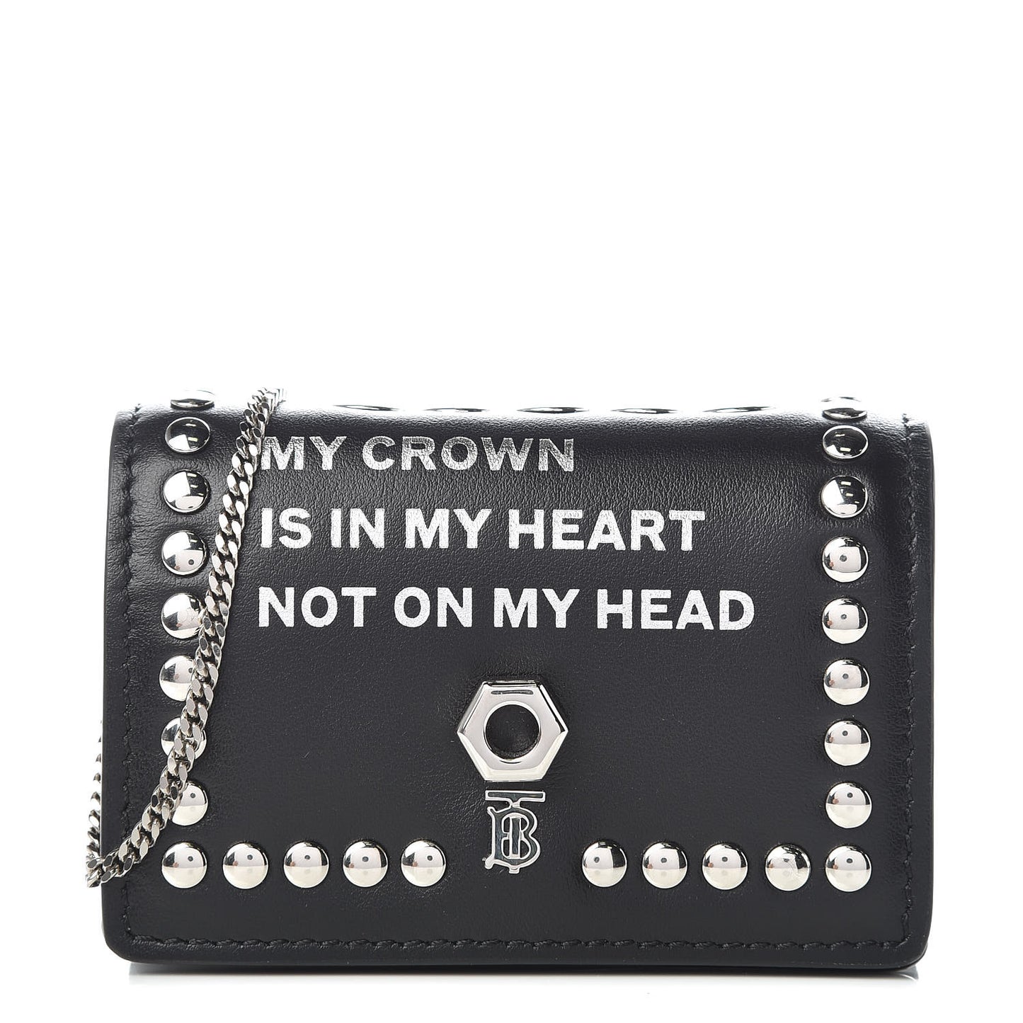 Calfskin Studded Jessie Chain Card Case Black