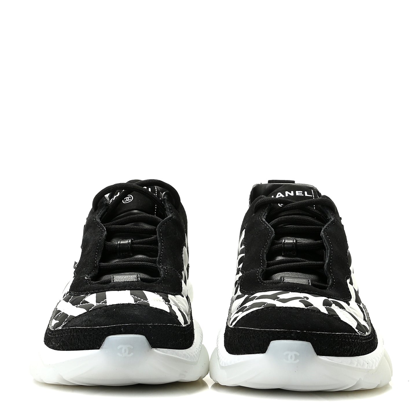 Nylon Suede Calfskin Printed Sneakers 38.5 White Black