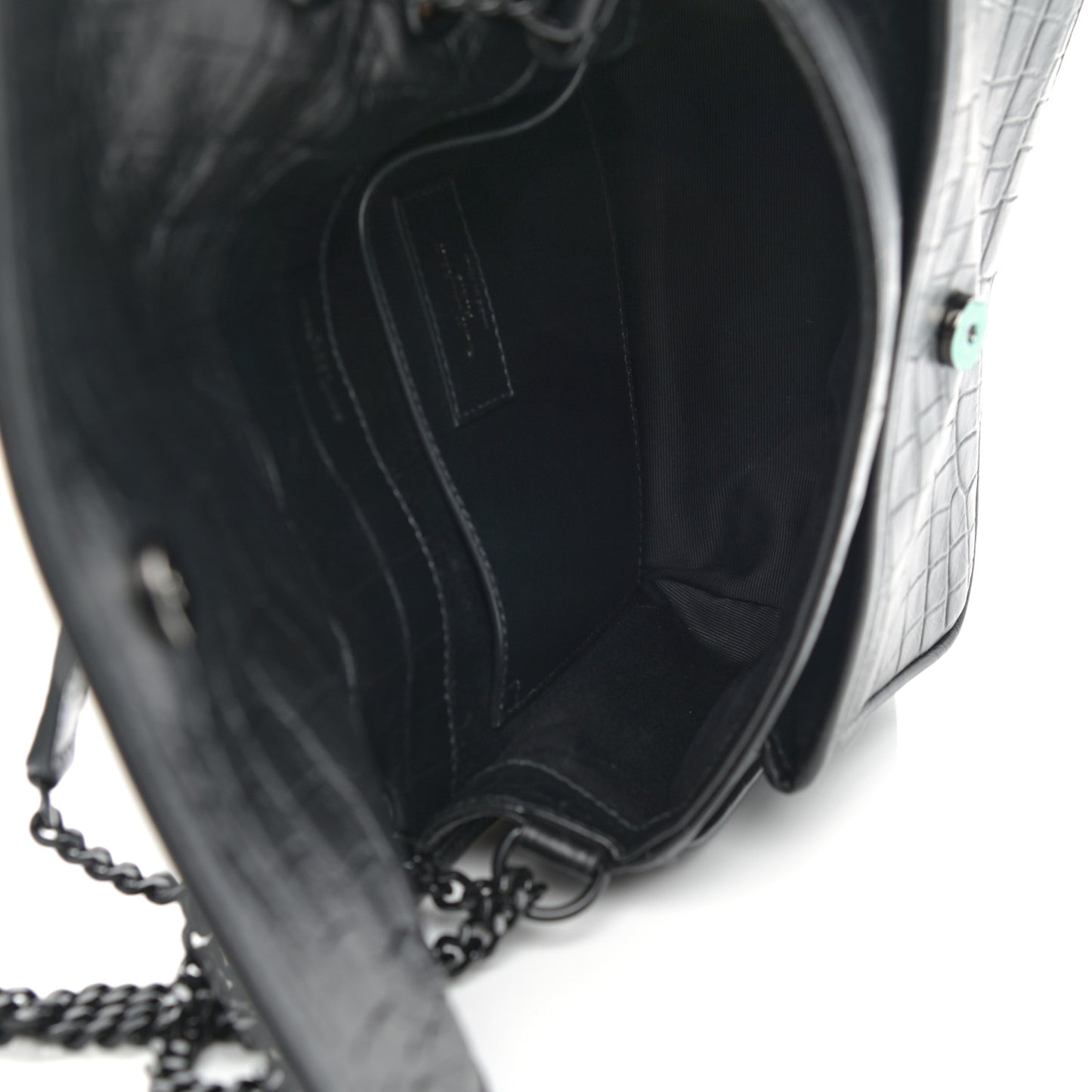 Calfskin Crocodile Embossed Matelasse Monogram Baby Niki Chain Satchel Black