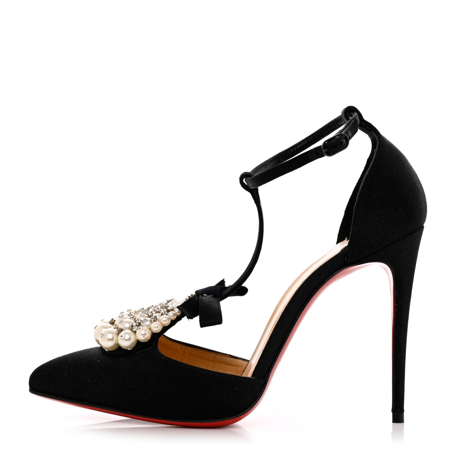 Satin Crystal Embellished Goyetta 100 Pumps 36.5 Black