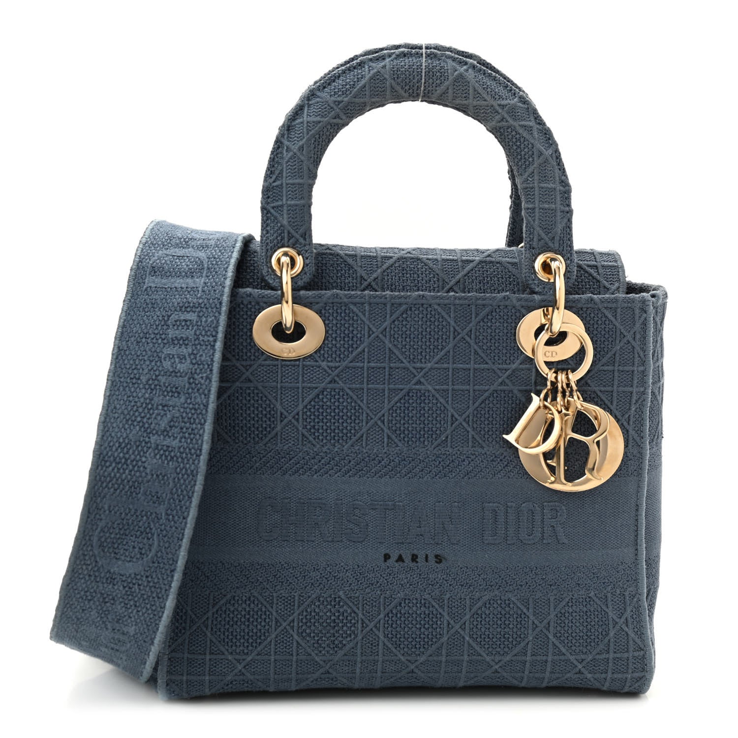Christian Dior Canvas Embroidered Cannage Medium Lady D-Lite Denim Blue 1 of 8