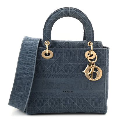 Christian Dior Canvas Embroidered Cannage Medium Lady D-Lite Denim Blue 1 of 8