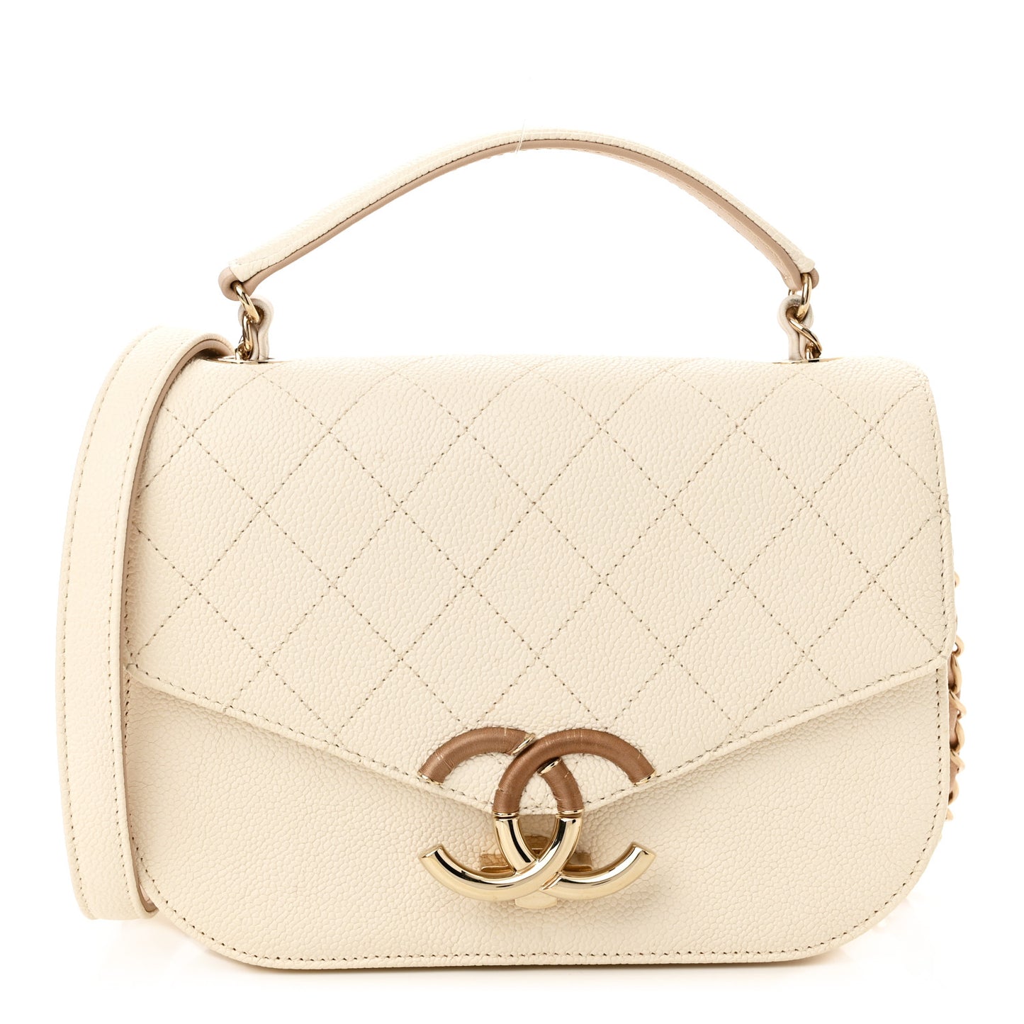 Grained Calfskin Quilted Small Cuba Top Handle Flap White