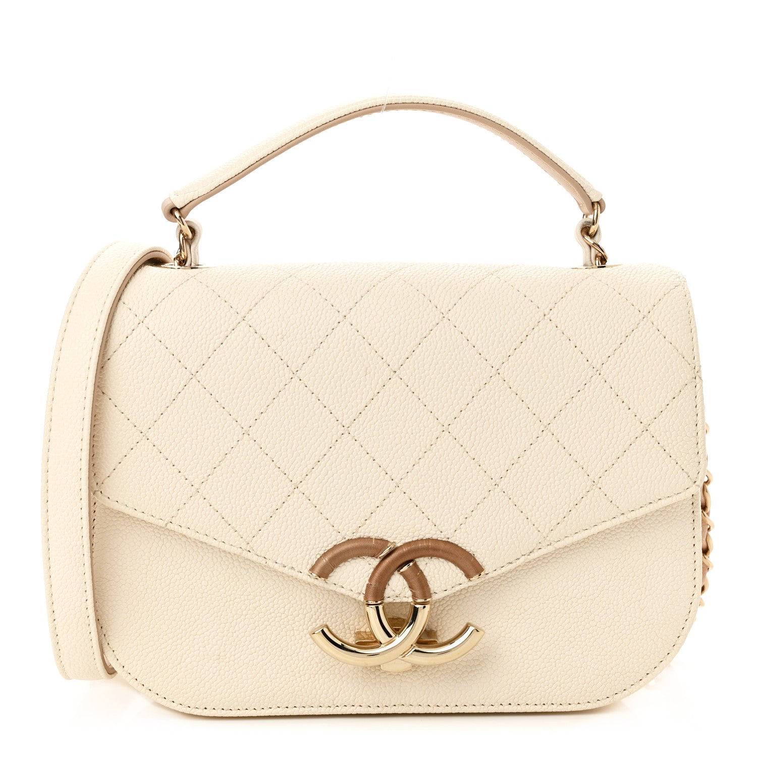 Chanel Grained Calfskin Quilted Small Cuba Top Handle Flap White 1 of 9
