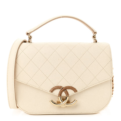 Chanel Grained Calfskin Quilted Small Cuba Top Handle Flap White 1 of 9