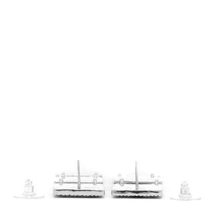 Chanel Metal Crystal Cha-Nel Logo Drop Earrings Silver 3 of 7